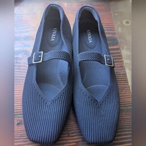 VIVAIA Dark Blue Knit Mary Jane Flats – Square Toe – Size 38.5 (US 8) – Unworn
